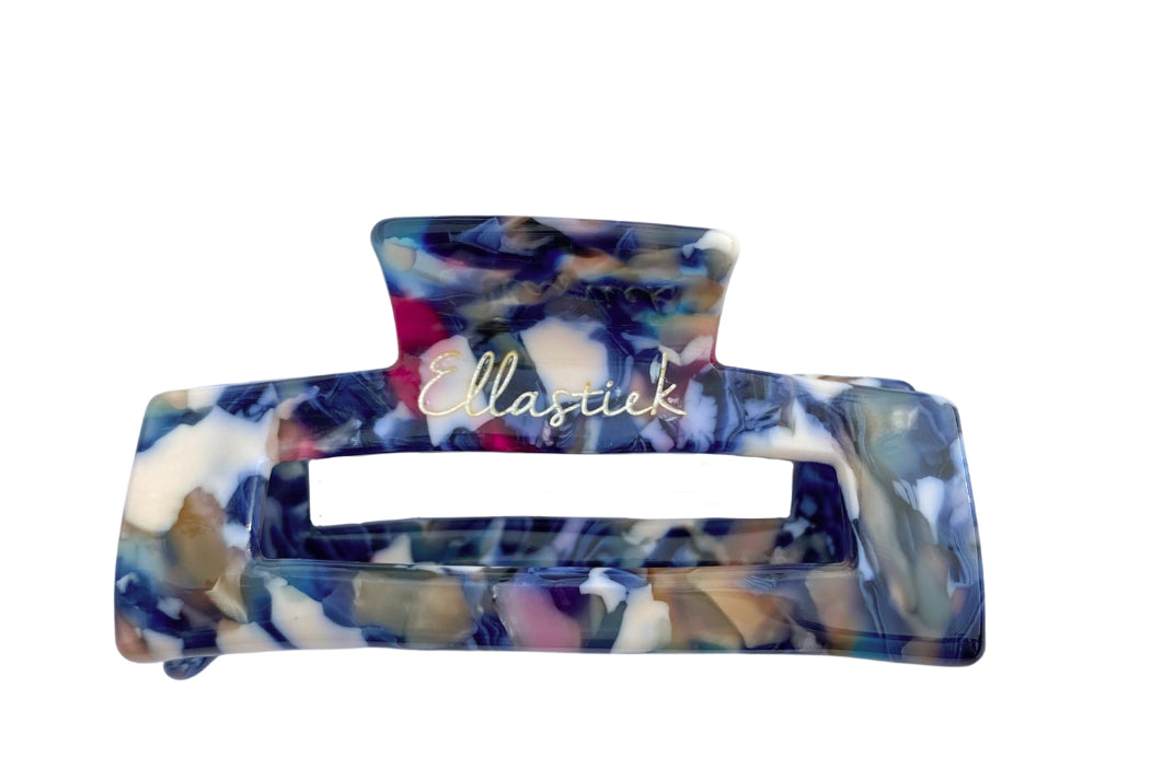 Ellastiek medium blauwe haarklem met diverse kleuren en logo