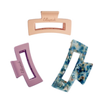 Ellastiek zalmroze, lila en blauw multicolor haarklemmen met logo