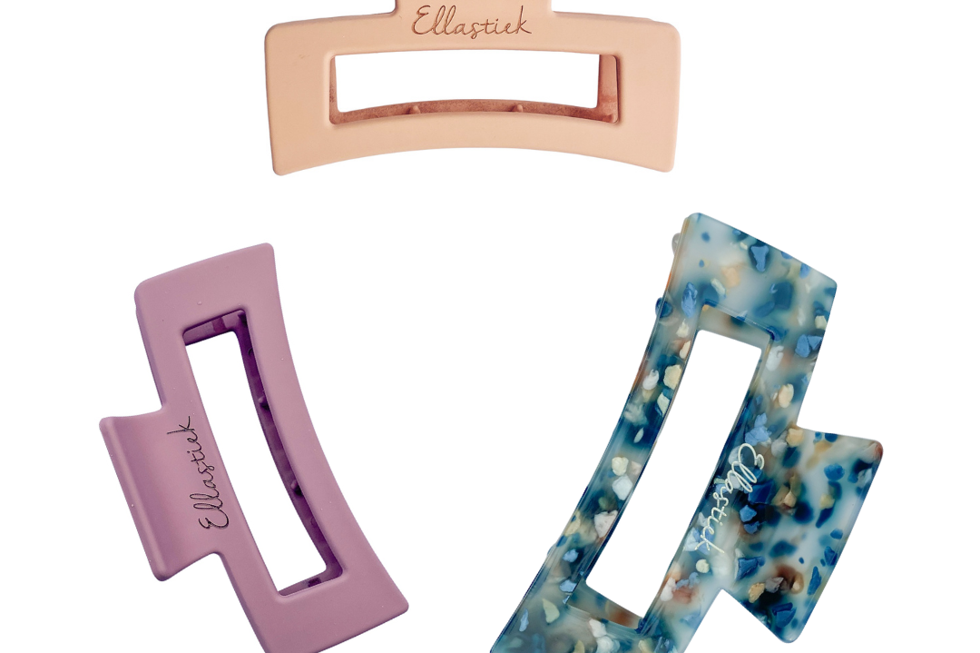 Ellastiek zalmroze, lila en blauw multicolor haarklemmen met logo